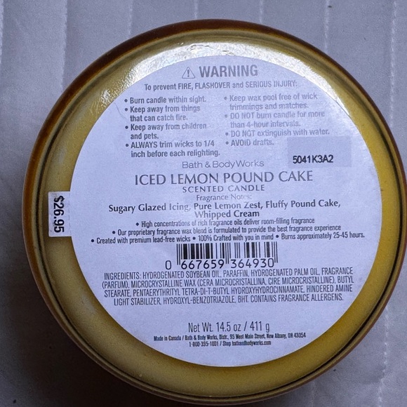 NEW B&BW Iced Lemon Pound Cake 3 wick candle. Soy wax blend 🍋 - Picture 3 of 3